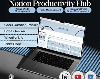 2026 Notion Productivity Hub | Allt-i-ett-livsplanerare | ADHD-vänlig målspårare | Vane- och uppgiftshanterare | Personlig utvecklingsöversikt
