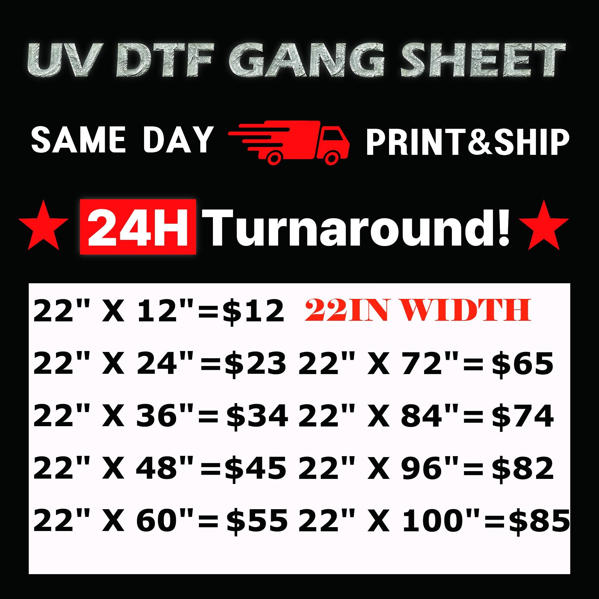 UV DTF Gang Sheets, uv dtf Stickers, Personalized UV-dtf Designs, Wholesale uv dtf Transfers, 22" Wide, Sticker Transfers, Cup Wrap Pirnts