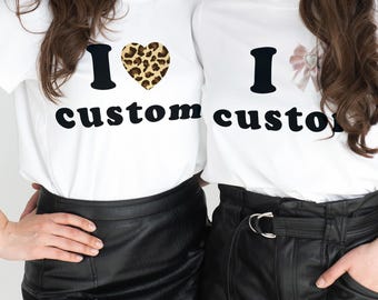 I Love Custom Shirt, Pixel Heart Tee, Funny Graphic T Shirt, Personalized Gift, Print Tee, Heart Custom Tee, Personalized Pixel Heart Tee