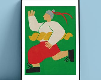 Running Italian Nonna With Pasta art print poster
