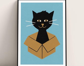 Cat in a Box art print poster