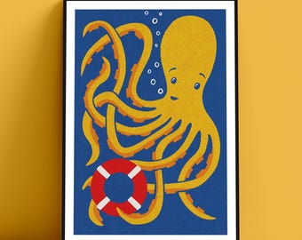 Octopus Lifeguard art print poster