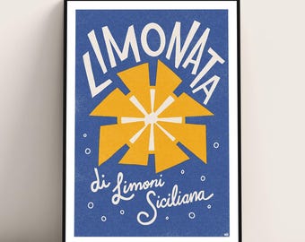 Sicilian Lemonade retro lemon poster print