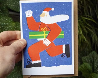 Running Santa Christmas Card