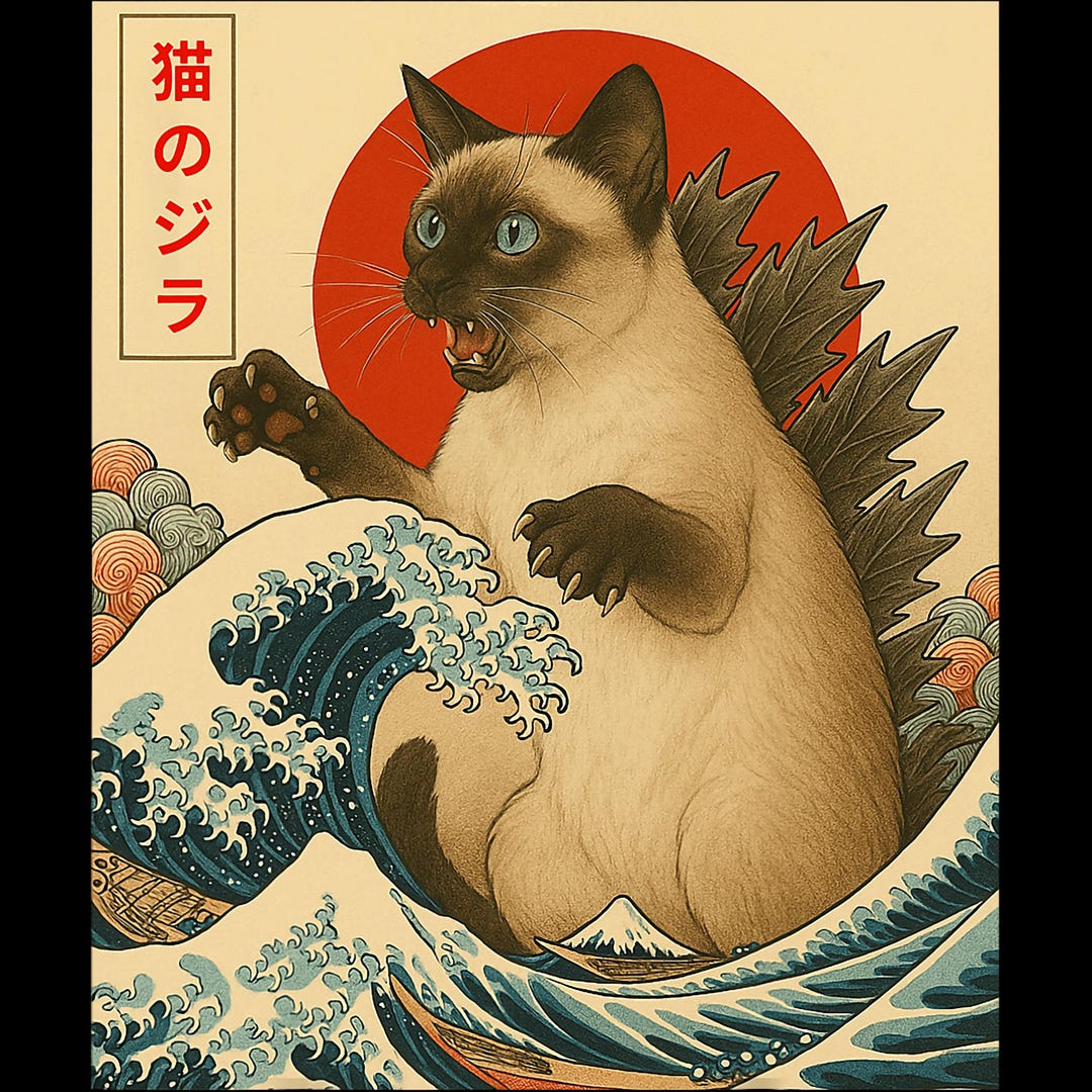 Siamese Cat Catzilla Great Wave Funny Japanese Art Digital File PNG ...