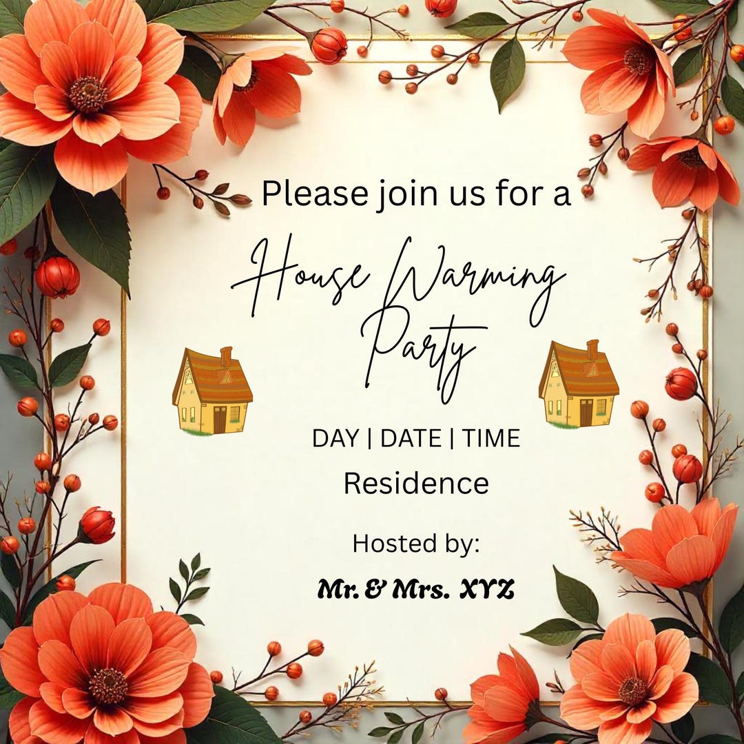 Floral Housewarming Invitation Template: Editable Canva Design (digital ...