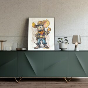 Maus Plakat x Maus Cartoon Plakat x Plakat x Wandkunst x Wandbehang x Wanddekor x Maus Cowboy Skizze x Maus Kunst