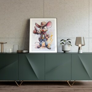 Maus Plakat x Maus Cartoon Plakat x Plakat x Wandkunst x Wandbehang x Wanddekor x Maus Cowboy Skizze x Maus Kunst