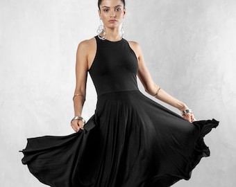 Bohemian BLACK Goddess MAXI DRESS  For  Women – Organic Summer Beach Wedding Dress
