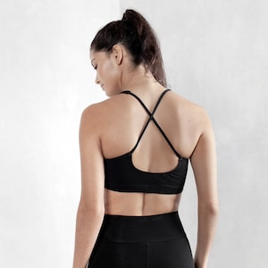 Crossback Sports Bra, Black Sports Bra, Organic Cotton Yoga Bra, Organic Cotton Bra, Running Bra, Gym Bra, Athletic Bra