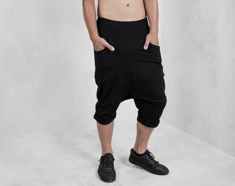 Herren-Shorts mit tiefem Schritt, Shorts mit tiefem Schritt, schwarze Baggy-Shorts, Shorts mit tiefem Schritt schwarz, Herren-Shorts, Herrenmode, schwarze Herren-Shorts