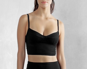 Sexy Organic Cotton Black Bustier Top for Girlfriend Gifts | Chic Black Bustier Crop Top in Organic Cotton
