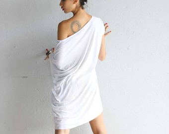 Versatile Oversized Top, Off the Shoulder Top, Drapey Top, Boho White Top, T-shirt Dress, Multiway T-shirt Mini Dress, Boho Bikini Cover Up