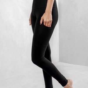 Black High Waist Leggings with Pockets, Organic Cotton Leggings, High Waist Yoga Pants, Eco Active Wear, Best Leggings, Black Leggings, Yoga image 6