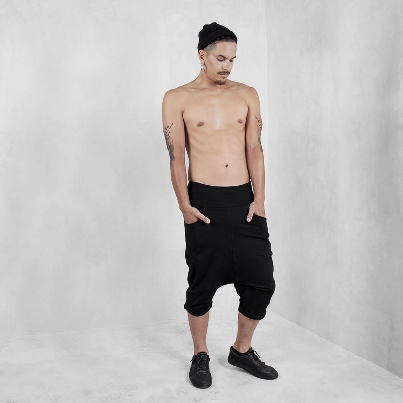 Men's Low Crotch Shorts Drop Crotch Shorts Black Baggy Etsy Australia