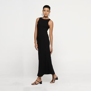 Black Long Tank Dress, Boho Goddess Dress, A Line Black Dress, Cocktail Simple Dress, Minimalist Dress, Elegant Wedding Guest Dress
