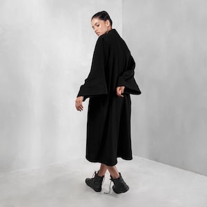 Black Afghan Coat, Boho Wrap Kimono, Handmade Urban Jacket, Penny Lane Wrap Robe, Bohemian Cardigan, Wide Sleeves Tunic, Plus Size Overcoat image 3