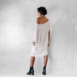 Versatile Oversized Top, Off the Shoulder Top, Drapey Top, Boho Light Grey Top, T-shirt Dress, Multiway T-shirt Mini Dress. image 2