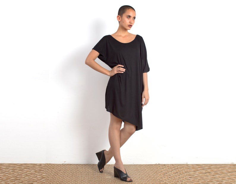 Black T-shirt Dress off the Shoulder Dress T-shirt Dress - Etsy