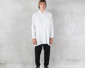 Heren hennep button-down tuniek wit, herenoverhemd, heilig overhemd, elegant herenoverhemd, wit overhemd.