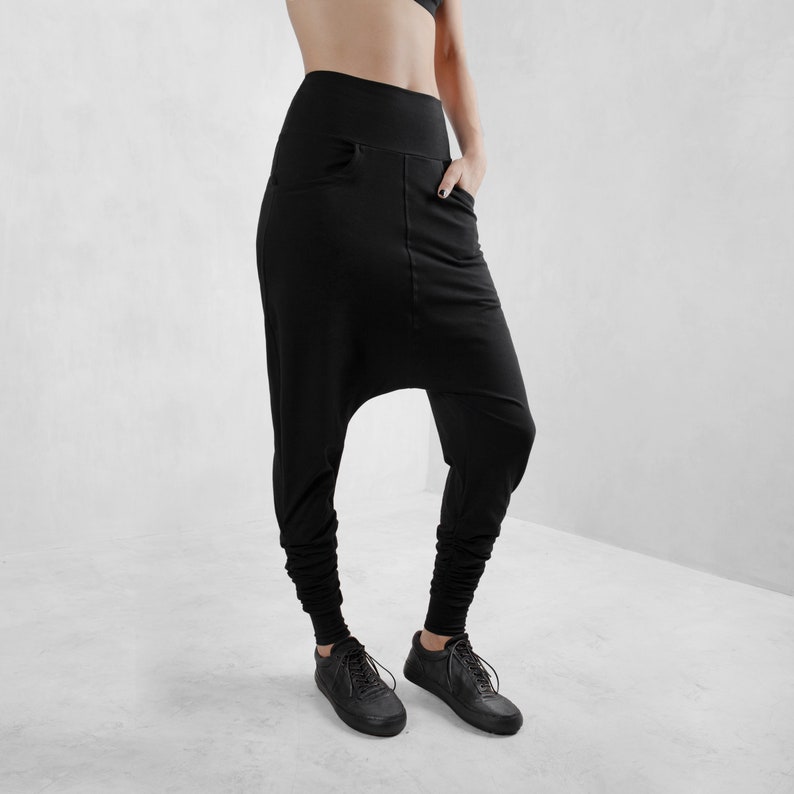 Black Low Crotch Pants, Drop Crotch Pants, Baggy Pants, Sweatpants, Organic Cotton Pants, Black Pants, Eco Fashion, Black Sweatpants image 3