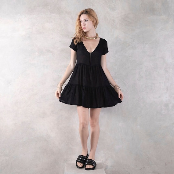 Short black babydoll dress clearance