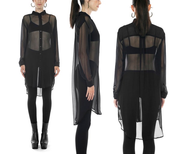 black chiffon tunic top