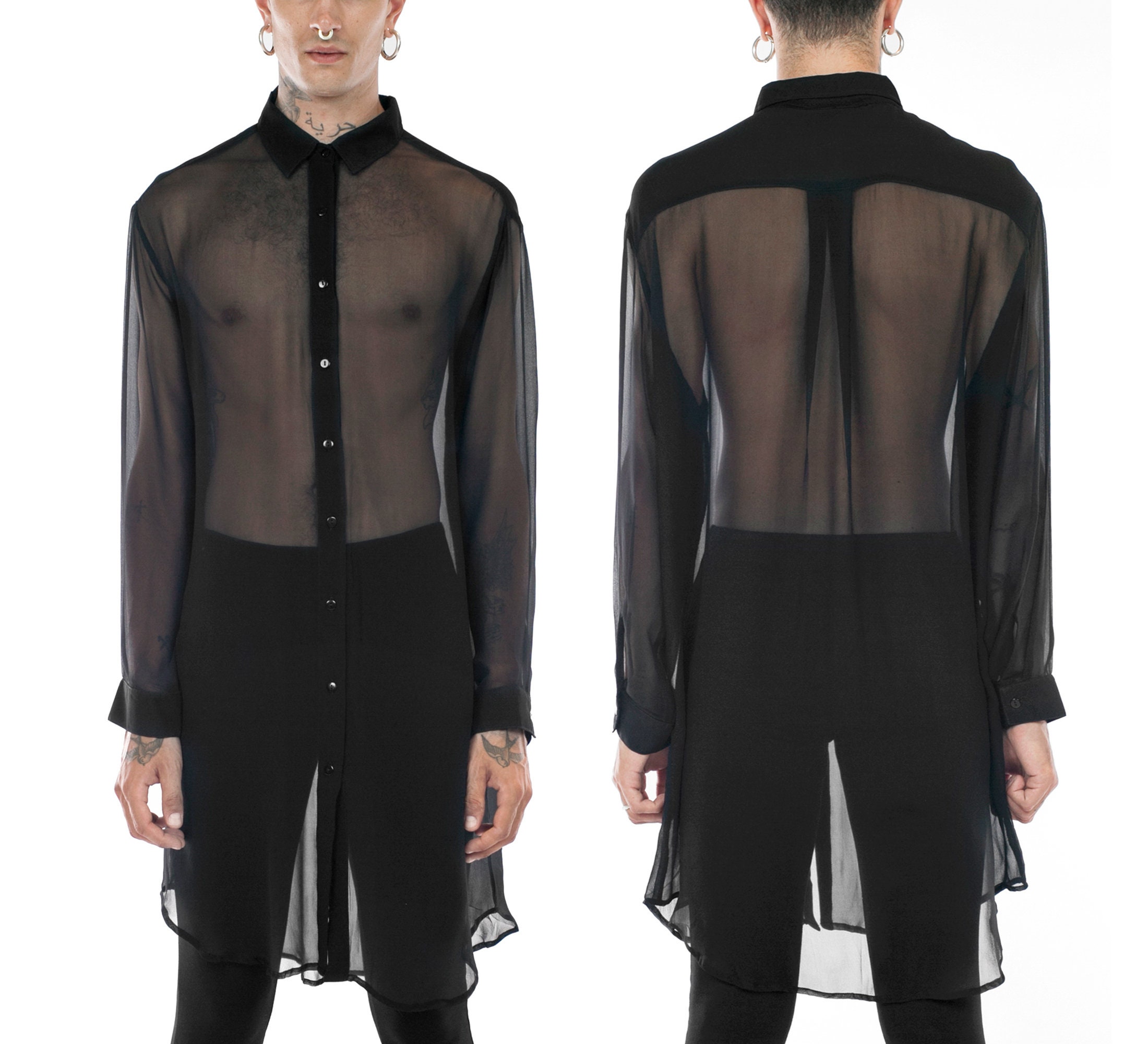 Mens Black Shirt Mens Silk Tunic Mens ...