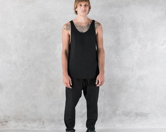 Mens Black Tank Top, Mens Black Organic Cotton Tank, Mens Black Tank, Mens Top, Mens Black Tank Organic, Mens Dark Fashion, Mens Burning Man