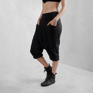 Women's Baggy Shorts, Black Low Crotch Shorts, Drop Crotch Shorts, Yoga Shorts, Organic Cotton Shorts, Black Shorts, Women's Black Shorts