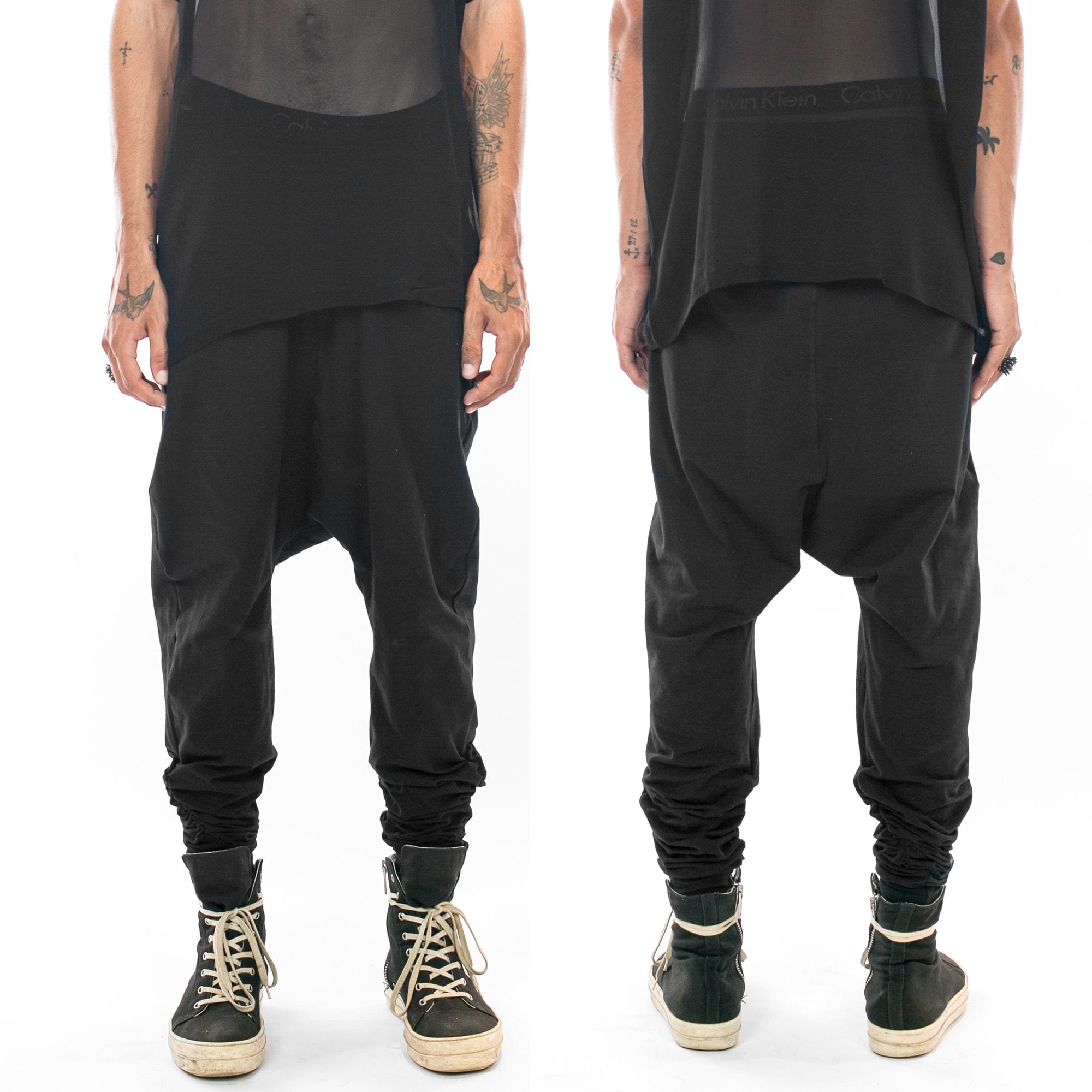 Boho Mens Low Crotch Pants, , Black Baggy Pants, Gypsy Mens Trousers ...