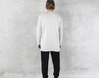 Long Sleeve T-Shirt, Light Grey Shirt, Cloud T-Shirt, Pale Long Sleeve T-Shirt, Men's Loungewear, Eco Fashion