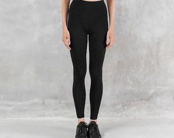 Eco-Fashion High Waist Leggings - Black Yoga Pants, Organic Cotton Yoga Pants, Sustainable Activewear, Women Activewear,