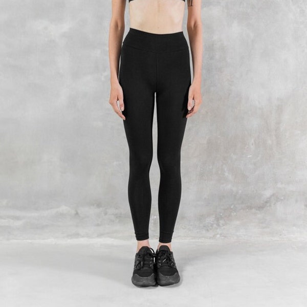 Eco-Fashion High Waist Leggings - Schwarze Yogahose, Yogahose aus Bio-Baumwolle, Nachhaltig