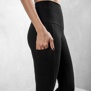 Black High Waist Leggings with Pockets, Organic Cotton Leggings, High Waist Yoga Pants, Eco Active Wear, Best Leggings, Black Leggings, Yoga image 4