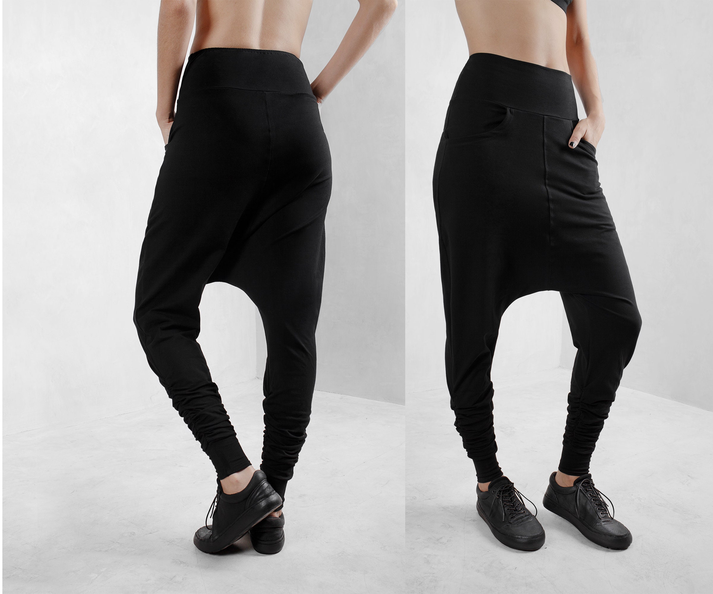 Black Harem Pants, Organic Cotton, Baggy Pants, Sweatpants, Lounge