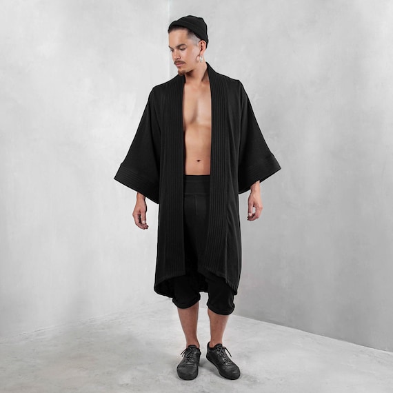 Black Jacket for Men Mens Long Cardigan Black Kimono Men Mens Black Jacket Robe Mens Festival Rave Clothing Burning Man Etsy UK