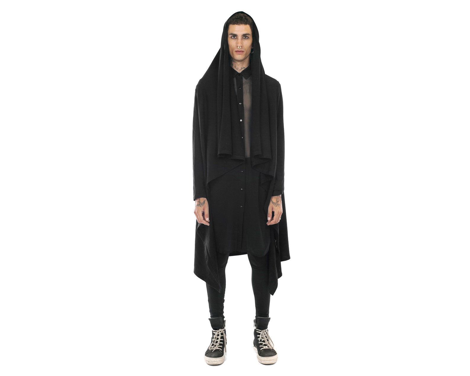 Mens Coat Mens Wrap Cloak Mens Draped Hooded Coat Mens Etsy