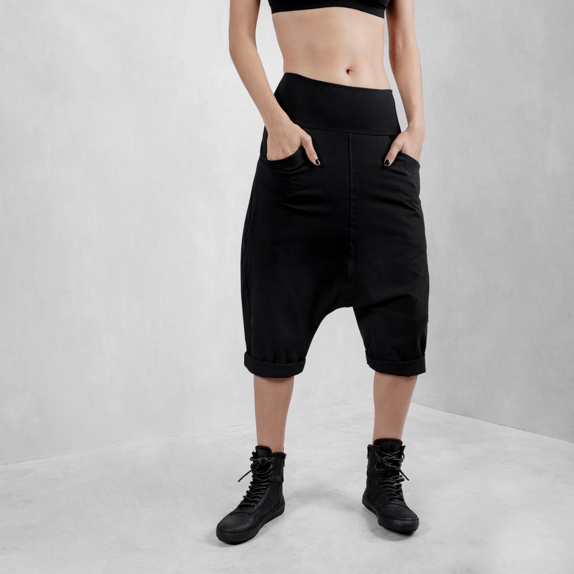 Women's Baggy Shorts Black Low Crotch Shorts Drop Crotch Etsy Australia