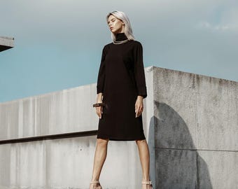 Hemp Turtleneck Black Sweater dress, Oversizes Big Sweater, Turtleneck Warm Sweater, Black Sweater Dress, Black Sweatshirt, Winter Sweater