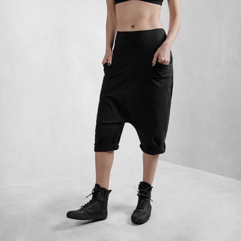 Women's Baggy Shorts Black Low Crotch Shorts Drop Crotch Etsy