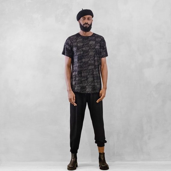 Boho Mens Bamboo Shirt, Mens Black T-shirt, Mens Pattern Print