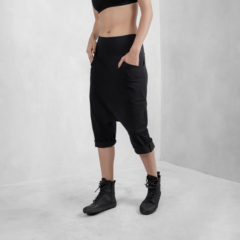 Women's Baggy Shorts Black Low Crotch Shorts Drop Crotch Etsy