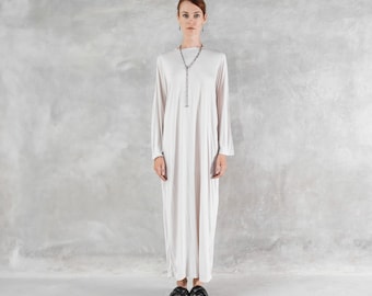 Kaftan met lange mouwen, beige eco-vriendelijke jurk met lange mouwen. Oversized jurk. Zwangerschaps comfortabele jurk, perfect cadeau voor je moeder.