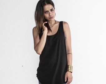 Black Tank Top, Womens Black Top, Black Organic Cotton Tank, Black Tank, Womens Yoga Top, Loungewear, Eco Basics, Capsule Wardrobe