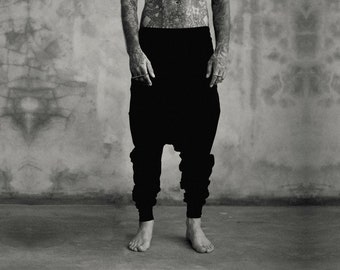 Boho Mens Low Crotch Pants, , Black Baggy Pants, Gypsy Mens Trousers, Mens Sweat Pants, Hippie Mens Pants, Mens Festival, Drop Crotch Pants