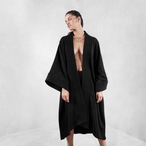 Black Afghan Coat, Boho Wrap Kimono, Handmade Urban Jacket, Penny Lane Wrap Robe, Bohemian Cardigan, Wide Sleeves Tunic, Plus Size Overcoat image 6