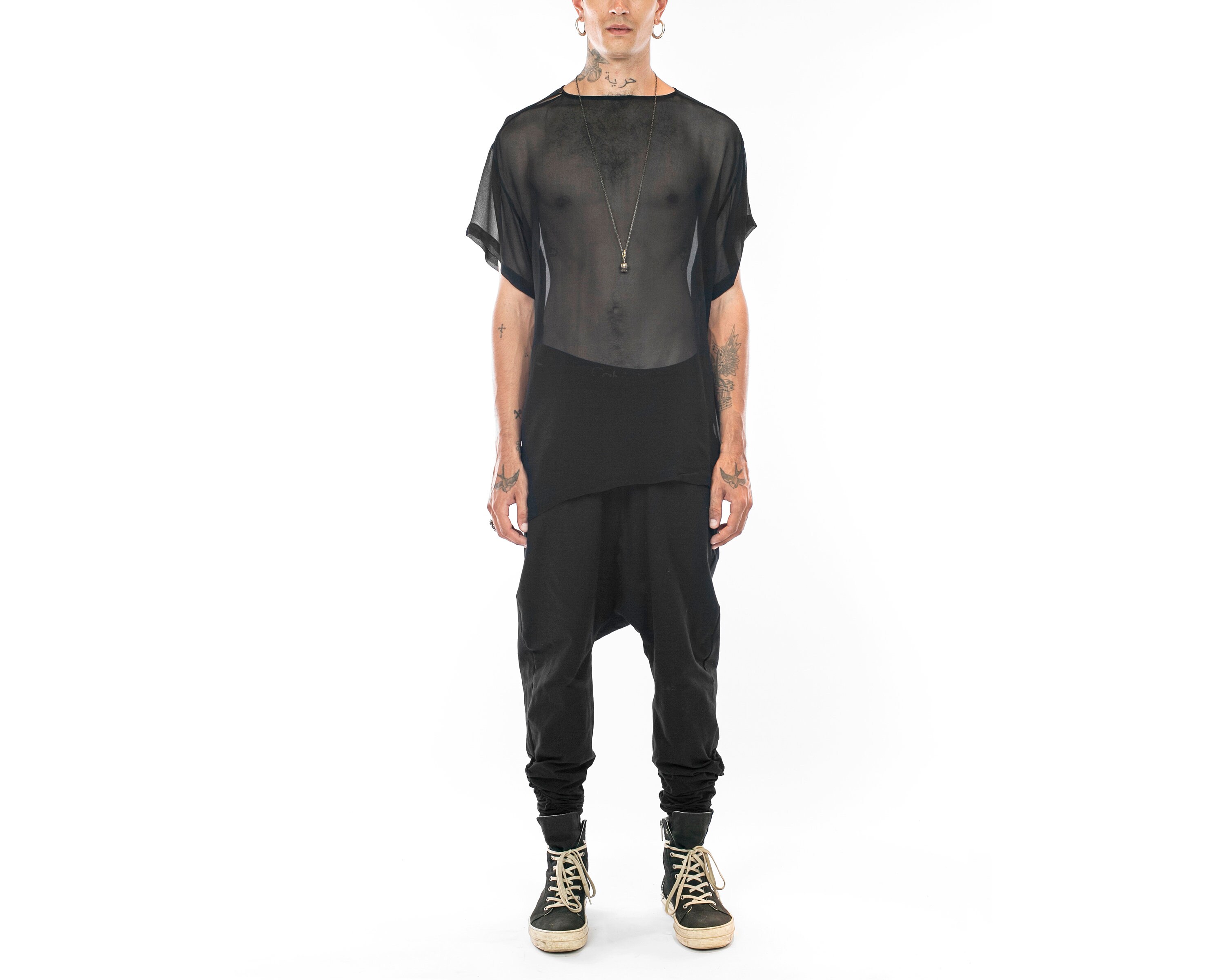 Boho Mens Low Crotch Pants, , Black Baggy Pants, Gypsy Mens Trousers