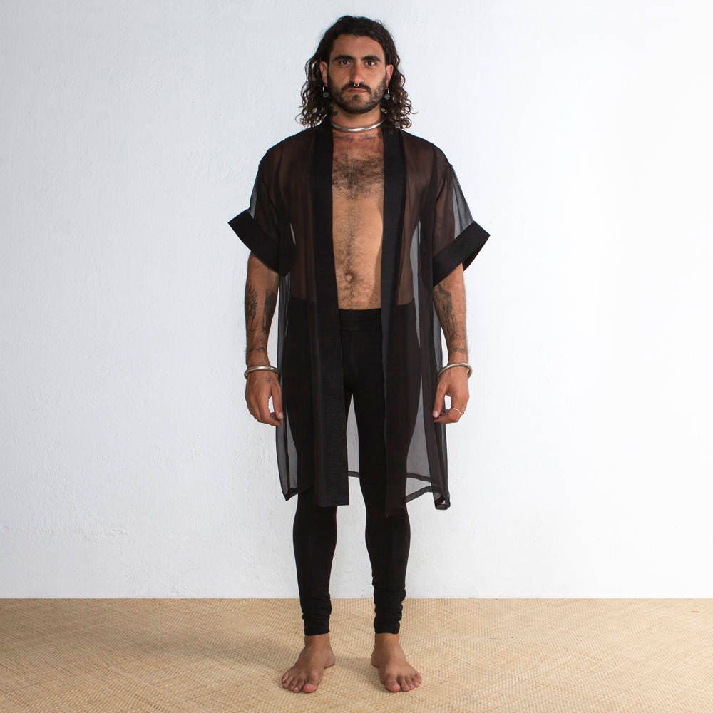 Mens Kimono Mens Silk Kimono Mens Robe Black Silk Kimono Etsy