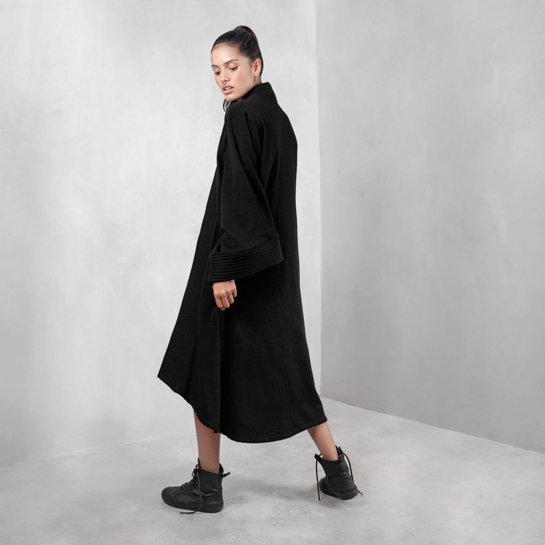 Black Afghan Coat, Boho Wrap Kimono, Handmade Urban Jacket, Penny Lane Wrap Robe, Bohemian Cardigan, Wide Sleeves Tunic, Plus Size Overcoat image 4